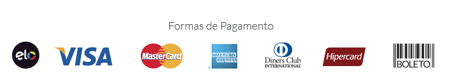 Formas de PagamentoElo, Visa, Master, Amex, Diners, Hipercard ou Boleto bancário